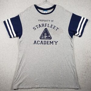 Star Trek Mens T-Shirt XXL Starfleet Academy Gray Navy Ringer Graphic Tee Pjammy